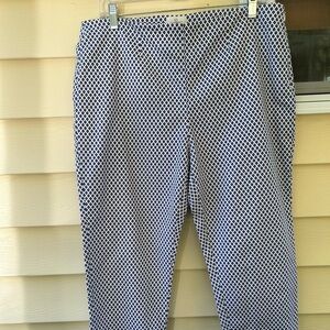 Chico's So Slimming Crop Pants Blue White Diamond Print Side Zip Sz 1.5 NWOT
